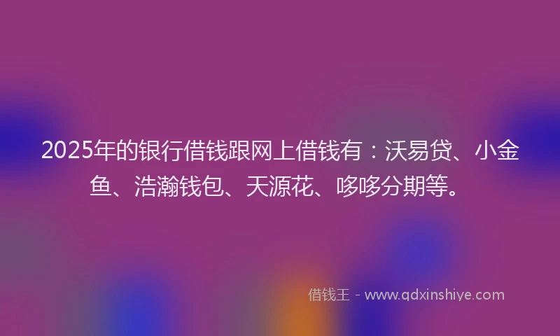 2025年的银行借钱跟网上借钱有:沃易贷、小金鱼、浩瀚钱包、天源花、哆哆分期等。