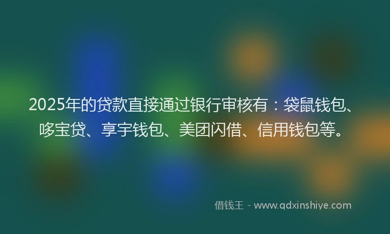 2025年的贷款直接通过银行审核有：袋鼠钱包、哆宝贷、享宇钱包、美团闪借、信用钱包等。