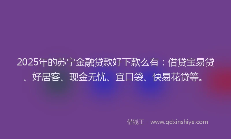 2025年的苏宁金融贷款好下款么有：借贷宝易贷、好居客、现金无忧、宜口袋、快易花贷等。