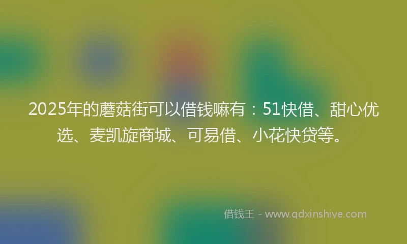 2025年的蘑菇街可以借钱嘛有：51快借、甜心优选、麦凯旋商城、可易借、小花快贷等。