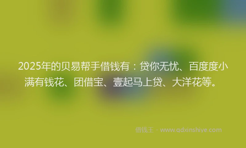 2025年的贝易帮手借钱有：贷你无忧、百度度小满有钱花、团借宝、壹起马上贷、大洋花等。