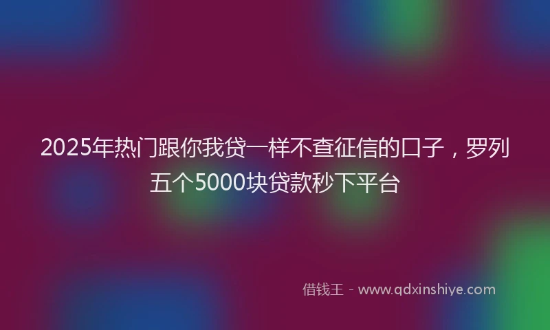 2025年热门跟你我贷一样不查征信的口子，罗列五个5000块贷款秒下平台
