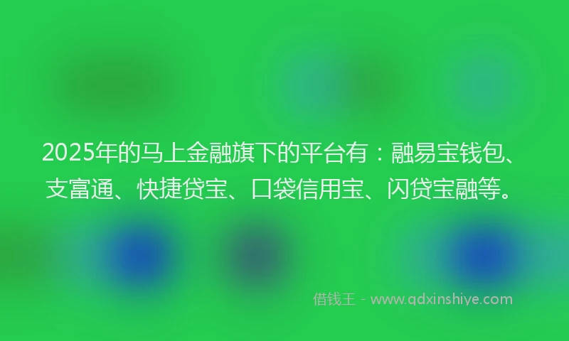 2025年的马上金融旗下的平台有：融易宝钱包、支富通、快捷贷宝、口袋信用宝、闪贷宝融等。