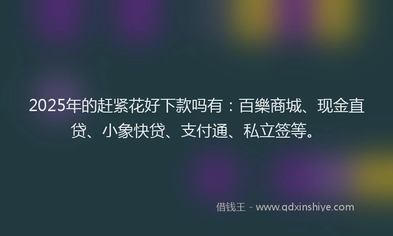 2025年的赶紧花好下款吗有：百樂商城、现金直贷、小象快贷、支付通、私立签等。