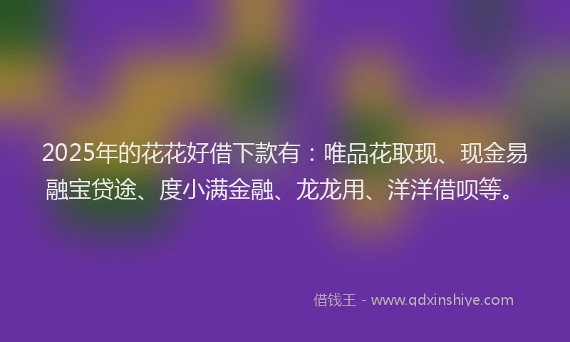 2025年的花花好借下款有：唯品花取现、现金易融宝贷途、度小满金融、龙龙用、洋洋借呗等。