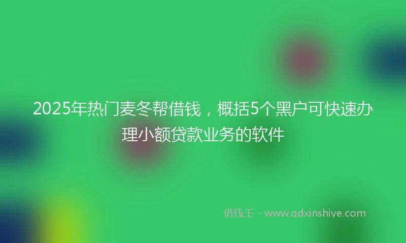 2025年热门麦冬帮借钱，概括5个黑户可快速办理小额贷款业务的软件