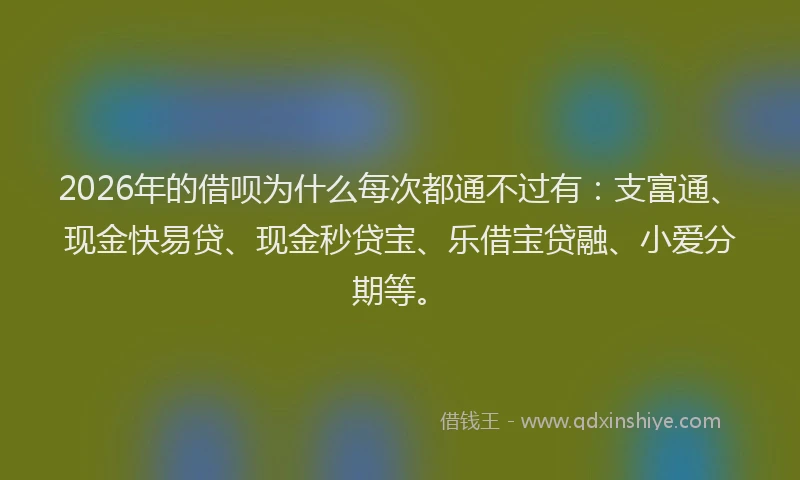 2026年的借呗为什么每次都通不过有：支富通、现金快易贷、现金秒贷宝、乐借宝贷融、小爱分期等。
