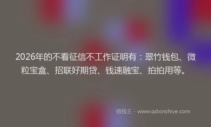 2026年的不看征信不工作证明有:翠竹钱包、微粒宝盒、招联好期贷、钱速融宝、拍拍用等。