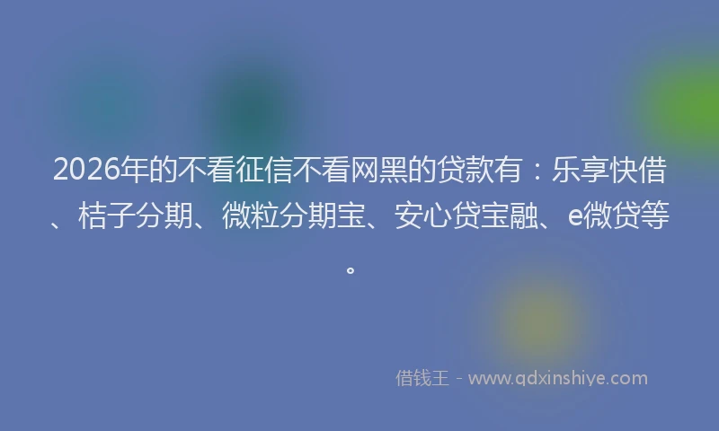 2026年的不看征信不看网黑的贷款有:乐享快借、桔子分期、微粒分期宝、安心贷宝融、e微贷等。