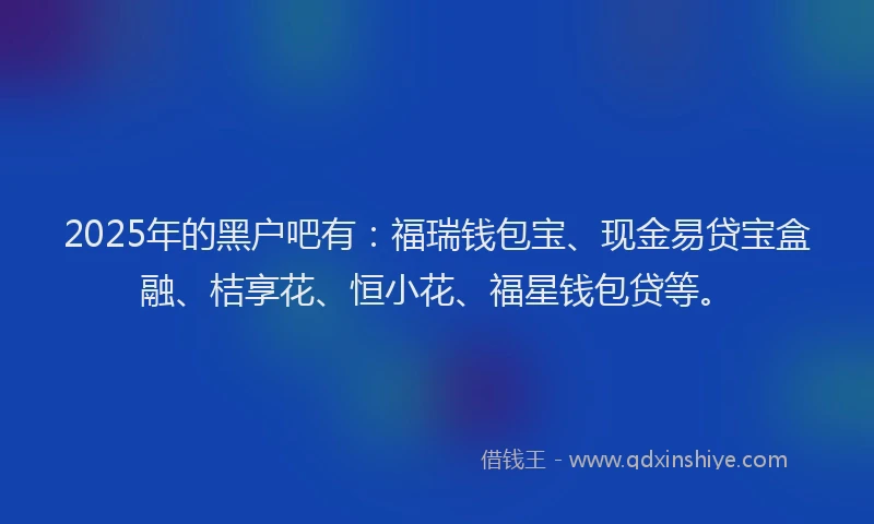 2025年的黑户吧有：福瑞钱包宝、现金易贷宝盒融、桔享花、恒小花、福星钱包贷等。