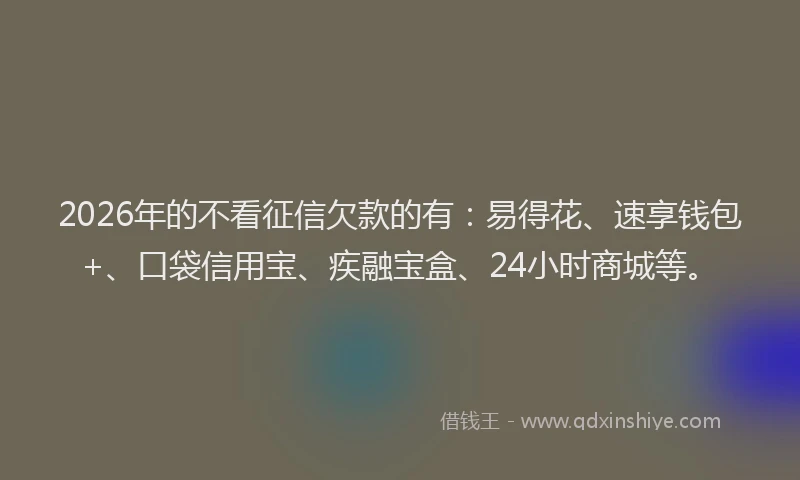 2026年的不看征信欠款的有:易得花、速享钱包+、口袋信用宝、疾融宝盒、24小时商城等。