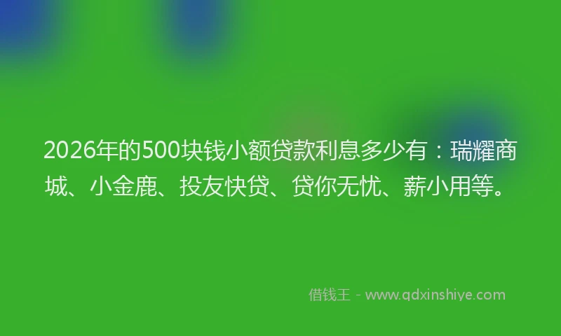 2026年的500块钱小额贷款利息多少有：瑞耀商城、小金鹿、投友快贷、贷你无忧、薪小用等。
