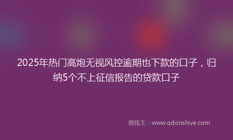2025年热门高炮无视风控逾期也下款的口子，归纳5个不上征信报告的贷款口子