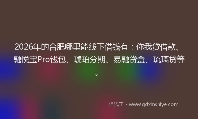 2026年的合肥哪里能线下借钱有：你我贷借款、融悦宝Pro钱包、琥珀分期、易融贷盒、琉璃贷等。