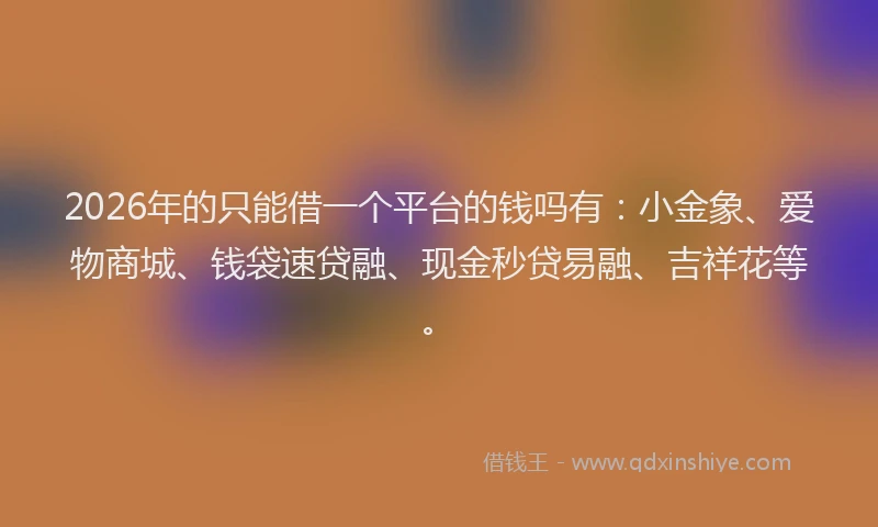 2026年的只能借一个平台的钱吗有：小金象、爱物商城、钱袋速贷融、现金秒贷易融、吉祥花等。