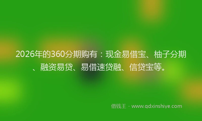 2026年的360分期购有：现金易借宝、柚子分期、融资易贷、易借速贷融、信贷宝等。