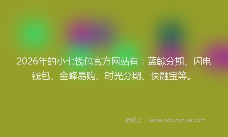 2026年的小七钱包官方网站有：蓝鲸分期、闪电钱包、金峰易购、时光分期、快融宝等。