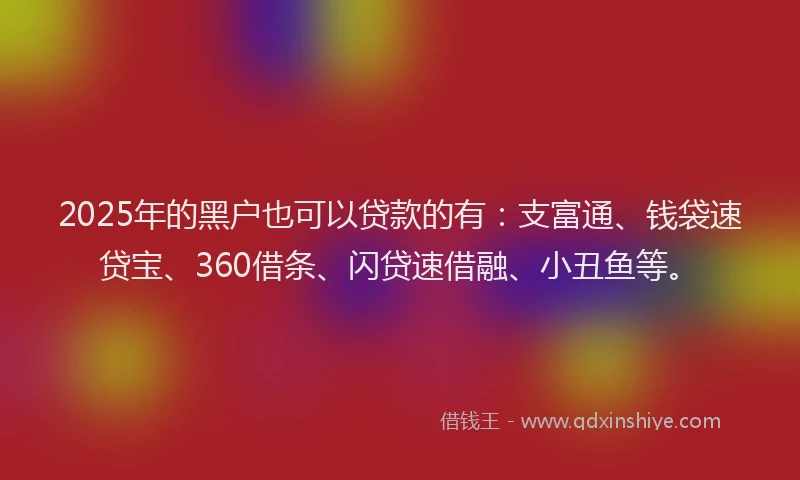 2025年的黑户也可以贷款的有：支富通、钱袋速贷宝、360借条、闪贷速借融、小丑鱼等。