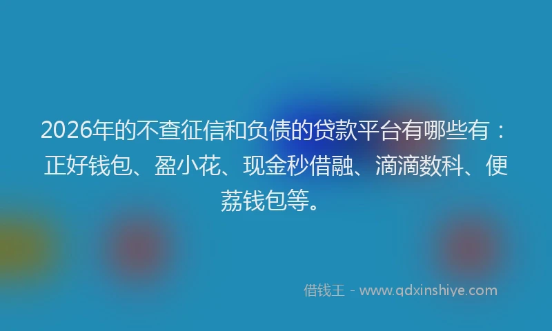 2026年的不查征信和负债的贷款平台有哪些有:正好钱包、盈小花、现金秒借融、滴滴数科、便荔钱包等。