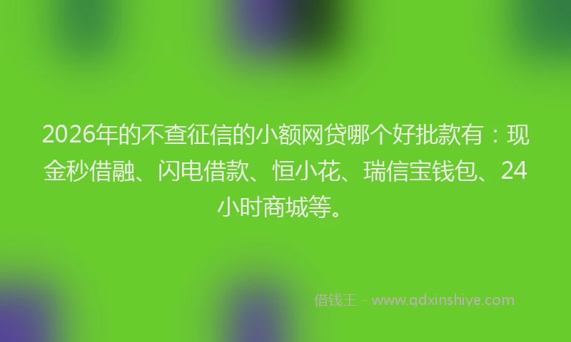 2026年的不查征信的小额网贷哪个好批款有:现金秒借融、闪电借款、恒小花、瑞信宝钱包、24小时商城等。