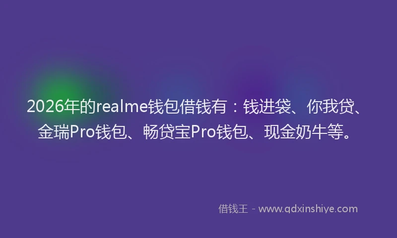 2026年的realme钱包借钱有：钱进袋、你我贷、金瑞Pro钱包、畅贷宝Pro钱包、现金奶牛等。