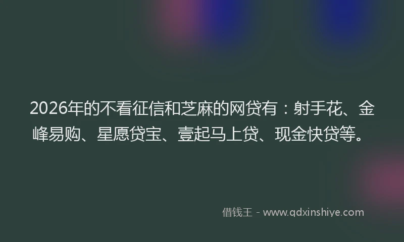2026年的不看征信和芝麻的网贷有：射手花、金峰易购、星愿贷宝、壹起马上贷、现金快贷等。