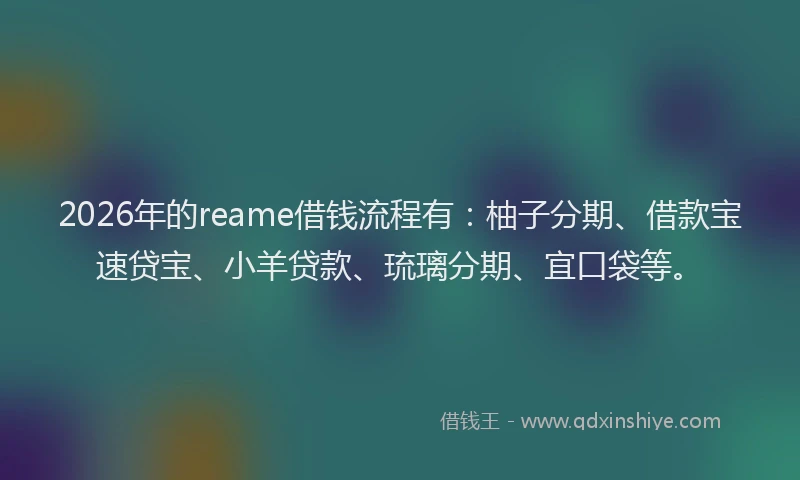 2026年的reame借钱流程有：柚子分期、借款宝速贷宝、小羊贷款、琉璃分期、宜口袋等。