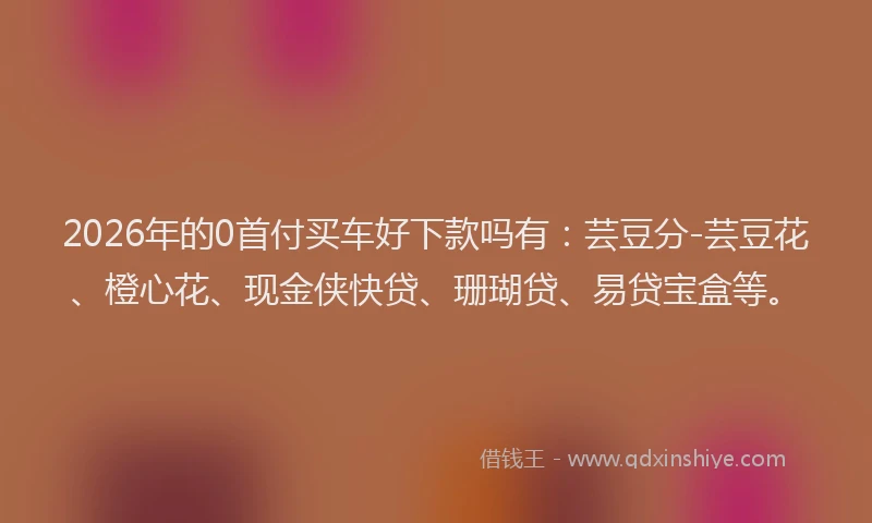 2026年的0首付买车好下款吗有：芸豆分-芸豆花、橙心花、现金侠快贷、珊瑚贷、易贷宝盒等。
