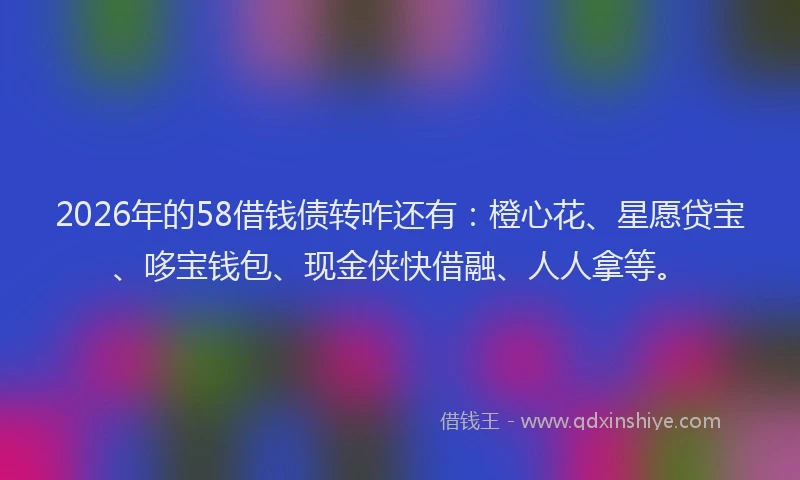 2026年的58借钱债转咋还有：橙心花、星愿贷宝、哆宝钱包、现金侠快借融、人人拿等。