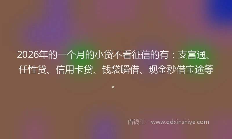 2026年的一个月的小贷不看征信的有：支富通、任性贷、信用卡贷、钱袋瞬借、现金秒借宝途等。