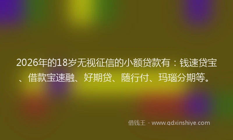 2026年的18岁无视征信的小额贷款有：钱速贷宝、借款宝速融、好期贷、随行付、玛瑙分期等。