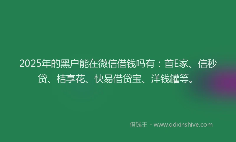 2025年的黑户能在微信借钱吗有：首E家、信秒贷、桔享花、快易借贷宝、洋钱罐等。
