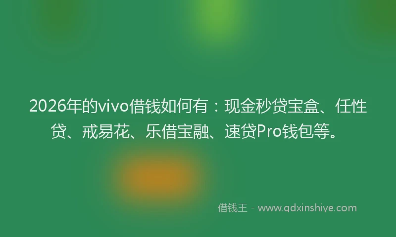 2026年的vivo借钱如何有：现金秒贷宝盒、任性贷、戒易花、乐借宝融、速贷Pro钱包等。