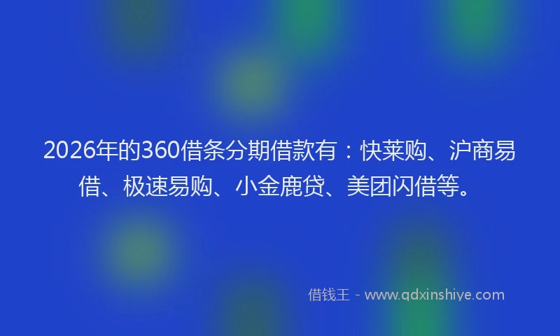 2026年的360借条分期借款有：快莱购、沪商易借、极速易购、小金鹿贷、美团闪借等。