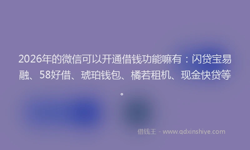 2026年的微信可以开通借钱功能嘛有：闪贷宝易融、58好借、琥珀钱包、橘若租机、现金快贷等。