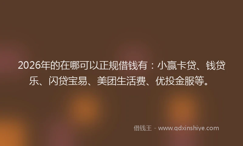 2026年的在哪可以正规借钱有:小赢卡贷、钱贷乐、闪贷宝易、美团生活费、优投金服等。