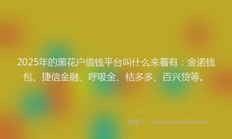 2025年的黑花户借钱平台叫什么来着有：金诺钱包、捷信金融、呼吸金、桔多多、百兴贷等。