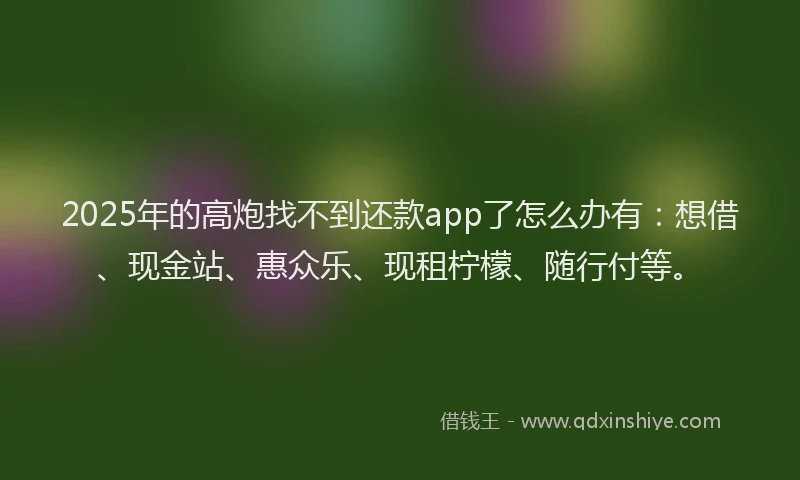 2025年的高炮找不到还款app了怎么办有:想借、现金站、惠众乐、现租柠檬、随行付等。