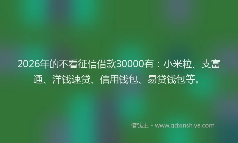 2026年的不看征信借款30000有:小米粒、支富通、洋钱速贷、信用钱包、易贷钱包等。
