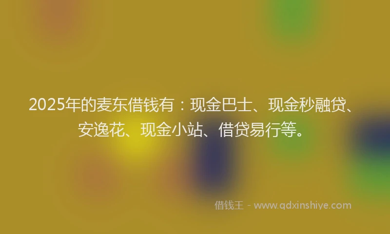 2025年的麦东借钱有:现金巴士、现金秒融贷、安逸花、现金小站、借贷易行等。