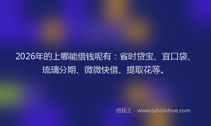 2026年的上哪能借钱呢有:省时贷宝、宜口袋、琉璃分期、微微快借、提取花等。