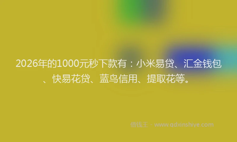 2026年的1000元秒下款有：小米易贷、汇金钱包、快易花贷、蓝鸟信用、提取花等。