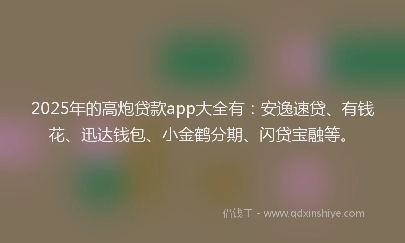 2025年的高炮贷款app大全有:安逸速贷、有钱花、迅达钱包、小金鹤分期、闪贷宝融等。