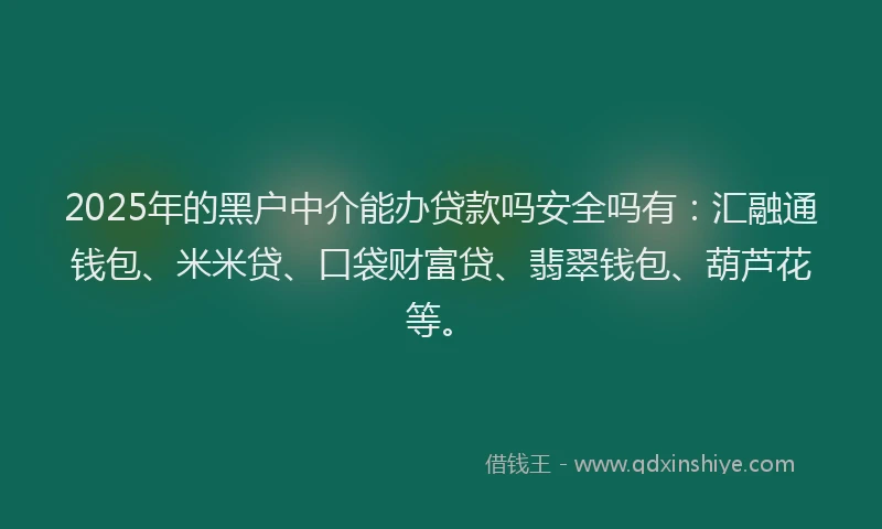 2025年的黑户中介能办贷款吗安全吗有：汇融通钱包、米米贷、口袋财富贷、翡翠钱包、葫芦花等。
