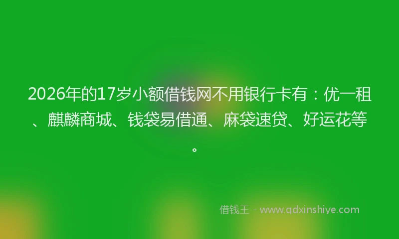 2026年的17岁小额借钱网不用银行卡有:优一租、麒麟商城、钱袋易借通、麻袋速贷、好运花等。