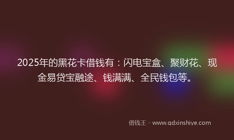 2025年的黑花卡借钱有：闪电宝盒、聚财花、现金易贷宝融途、钱满满、全民钱包等。