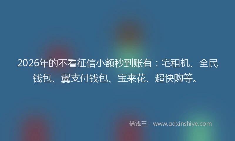 2026年的不看征信小额秒到账有:宅租机、全民钱包、翼支付钱包、宝来花、超快购等。