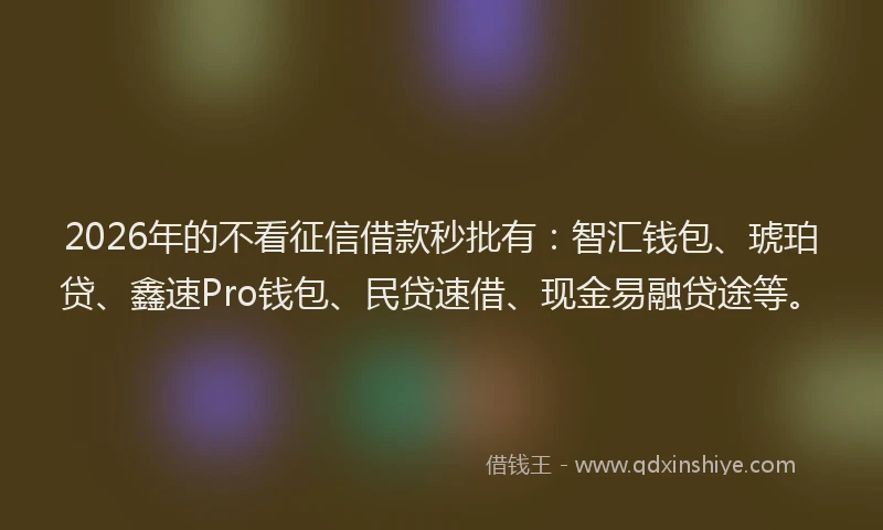 2026年的不看征信借款秒批有：智汇钱包、琥珀贷、鑫速Pro钱包、民贷速借、现金易融贷途等。