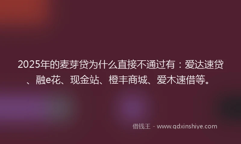 2025年的麦芽贷为什么直接不通过有:爱达速贷、融e花、现金站、橙丰商城、爱木速借等。
