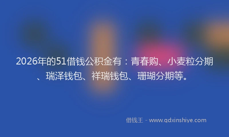 2026年的51借钱公积金有:青春购、小麦粒分期、瑞泽钱包、祥瑞钱包、珊瑚分期等。